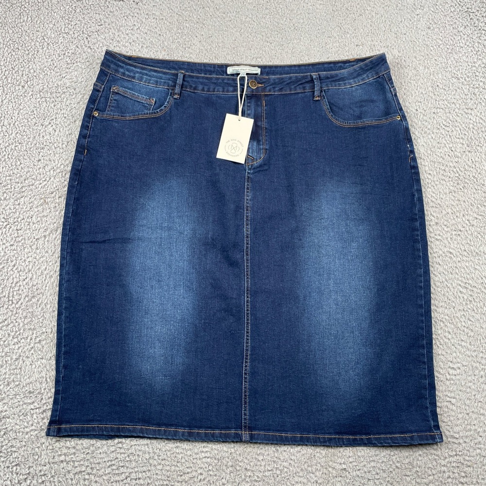 The Main Street Exchange Denim Skirt Womens 20 Blue Straight Modest Stretch